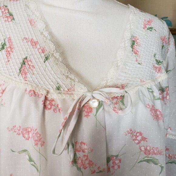 CUTE Vintage JC Penny White Lace Pink Floral Pajamas womens size M/L - Picture 3 of 12